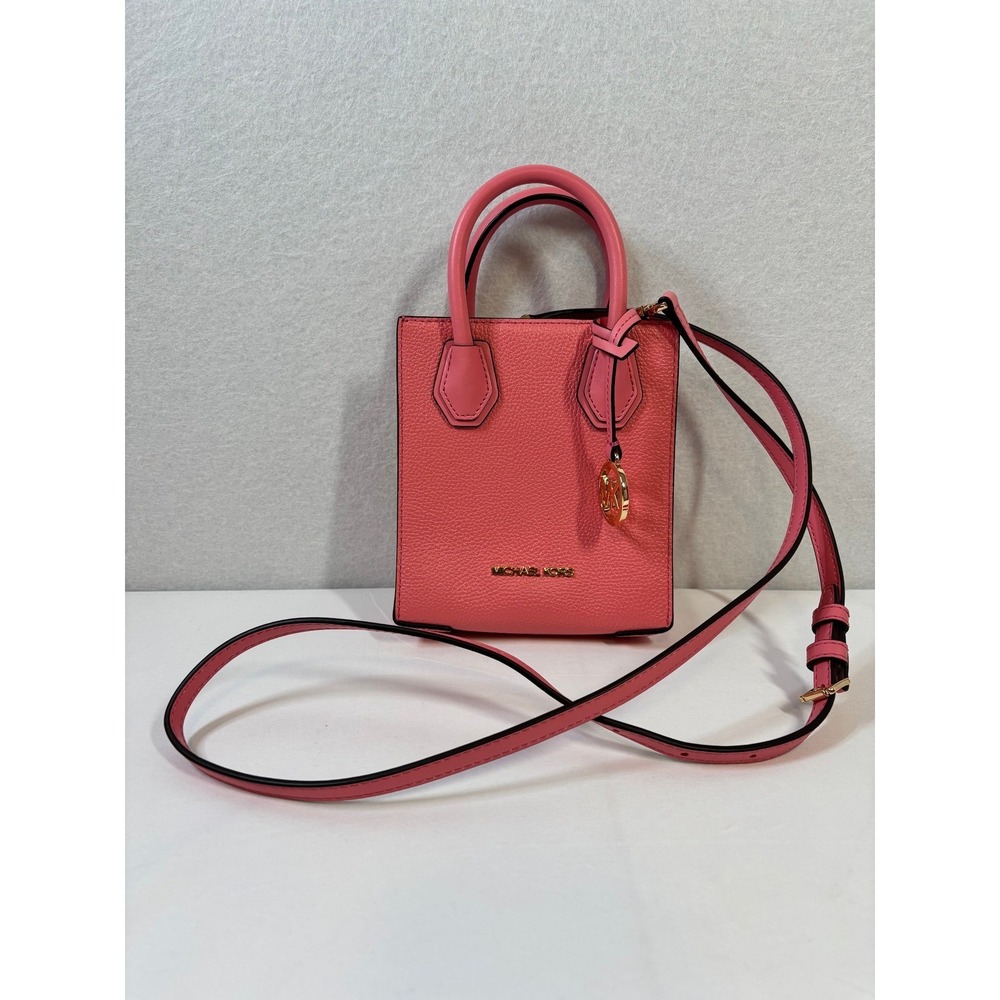 Michael Kors‎ Mercer Extra Small Pebbled Leather Crossbody Bag Pink Mini Tote